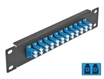 Delock 10" patch panel pro optická vlákna, 12 portů, LC Duplex, modrý, 1U, černý