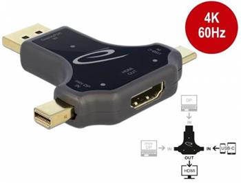 Delock Adaptér monitoru „tři v jednom“ se vstupem USB-C™ / DisplayPort / mini DisplayPort a výstupem do HDMI s rozlišení