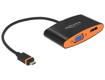 Delock Adaptér SlimPort / MyDP samec > HDMI / VGA samice + Micro USB samice