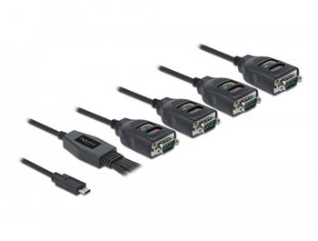 Delock Adaptér USB Type-C™ na 4 x sériové rozhraní RS-232 DB9 s ochranou 15 kV ESD