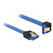 Delock Cable SATA 6 Gb/s receptacle straight > SATA receptacle downwards angled 10 cm blue with gold clips