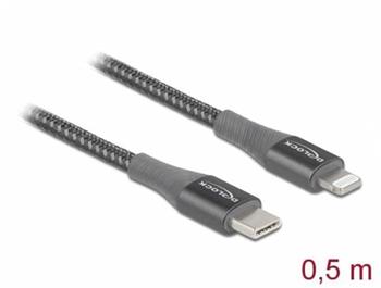Delock Datový a nabíjecí kabel USB Type-C™ na Lightning™ pro iPhone™, iPad™ a iPod™ šedá 0,5 m MFi