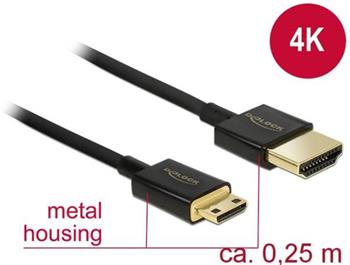 Delock Kabel High Speed HDMI s Ethernetem - HDMI-A samec > HDMI Mini-C samec 3D 4K 0,25 m Slim High Quality