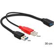 Delock kabel USB 3.0-A samice > USB 3.0-A samec + USB 2.0-A samec, 30cm