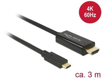 Delock Kabel USB Type-C™ samec > HDMI samec (DP Alt Mód) 4K 60 Hz 3 m černý