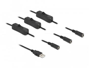 Delock Kabel USB Typu-A, zástrčkový, na 3 x DC zásuvky 5,5 x 2,1 mm, délky 1 m