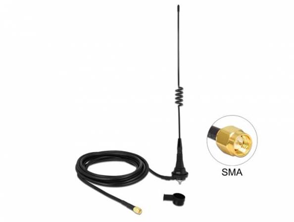 Delock LPWAN 868 MHz Anténa SMA samec 4,5 dBi všesměrová pevná s připojovací kabel RG-58 C/U 2,5 m venkovní černý