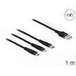 Delock Nabíjecí kabel USB 3 v 1 pro Lightning™ / Micro USB / USB Type-C™, 1 m černá