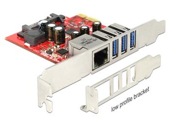 Delock PCI Express Card > 3 x external USB 3.0 + 1 x external Gigabit LAN – Low Profile Form Factor
