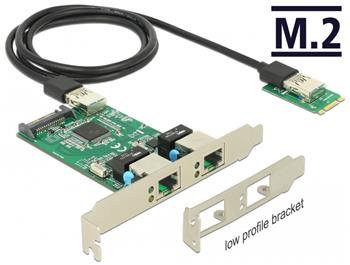 Delock Převodník M.2 Key B+M samec > 2 x Gigabit LAN – Low Profile Formfaktor