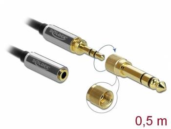 Delock Stereofonní prodlužovací kabel s tríkolíkovou zástrckou 3,5 mm na zásuvku rozmeru 6,35 mm 0,5m