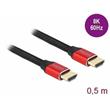 Delock Ultra vysokorychlostní HDMI kabel, 48 Gbps, 8K 60 Hz, červená 0,5 m certifikovaný