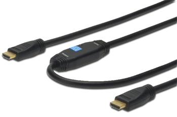 Digitus HDMI High Speed connection cable, type A, w/ amp. M/M, 20.0m, w/Ethernet, Ultra HD 24p, CE, gold, bl