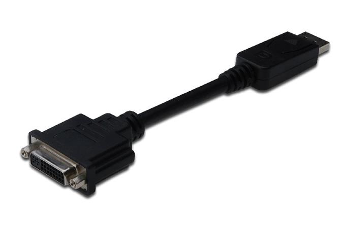 Digitus kabelový adfaptér DisplayPort, DP - DVI (24 + 5) M / F, 0,15 m, s blokováním, kompatibilní s DP 1.1a, CE, bl