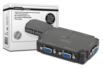 DIGITUS Video Rozbočovač compact 1 PC-> 4 Monitory 350 MHz, HDSUB 15/M - 4xHDSUB 15/F, Max. 1920 x 1080p