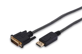 Ednet kabelový adaptér DisplayPort, DP samec na DVI (24 + 1) samec, 2,0 m, Full HD, CE, bavlna, zlato, bl