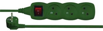 Emos prodlužovací šňůra P1313Z - 3 zásuvky, 3m, s vypínačem, zelená