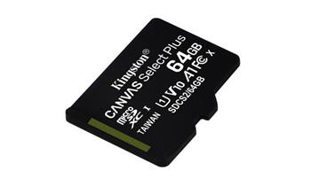 KINGSTON 64GB microSDHC CANVAS Plus Memory Card 100MB read - UHS-I class 10 Gen 3 - bez adaptéru