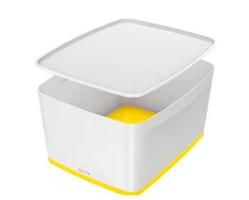 LEITZ Úložný box s víkem MyBox, velikost L, bílá/žlutá
