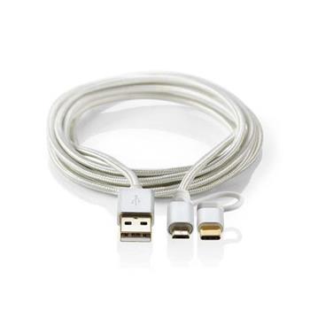 Nedis CCTB60610AL10 - Synchronizační a Nabíjecí Kabel 2 v 1 | USB Micro B Zástrčka + USB Typ-C Zástrčka - A Zástrčka | 1 m | Hliní