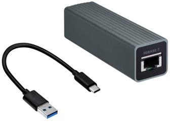 QNAP USB 3.0 to single port RJ45 5GbE/2.5GbE/1GbE/100MbE adapter, bus powered, USB type-c, 20cm USB-C to USB-A cable