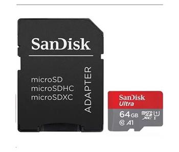 SanDisk MicroSDXC karta 64GB Ultra (120MB/s, A1 Class 10 UHS-I, Android - Tablet Packaging, Memory Zone App) + adaptér